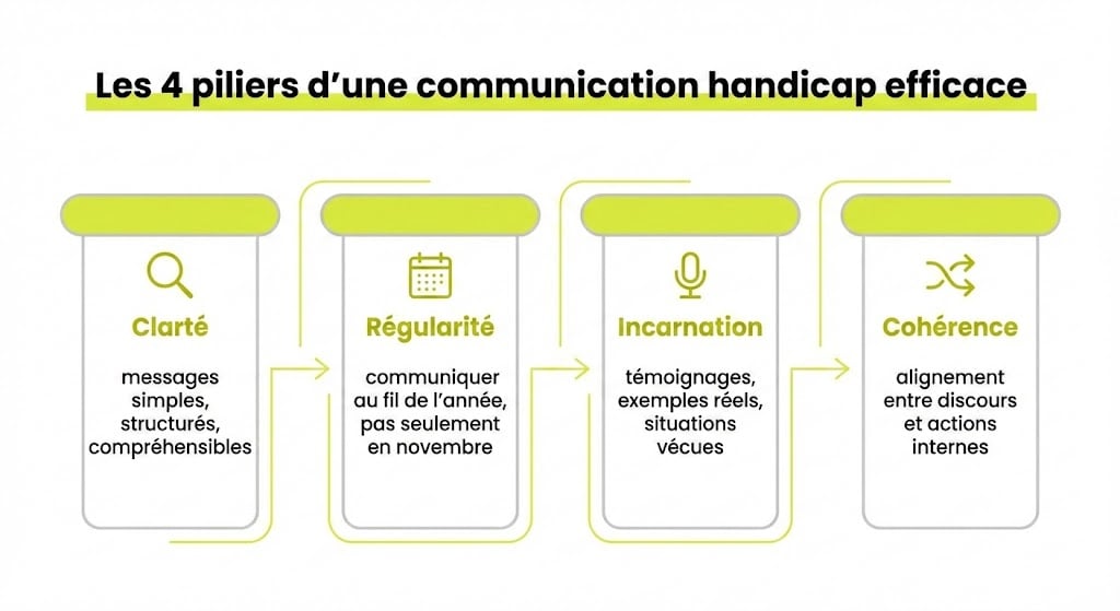 Clarté — messages simples, structurés, compréhensibles.
Régularité — communiquer au fil de l’année, pas seulement en novembre.
Incarnation — témoignages, exemples réels, situations vécues.
Cohérence — alignement entre discours et actions internes.