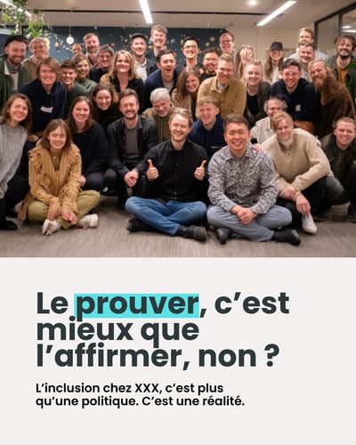 Exemple de visuel pour illustrer le post : Le prouver, c’est mieux que l’affirmer, non ? L’inclusion chez XXX, c’est plus qu’une politique. C’est une réalité.