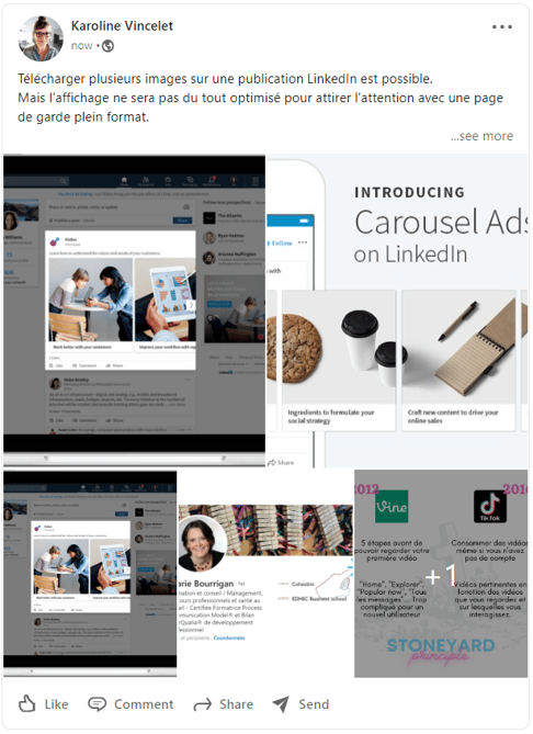 Illustration du résultat du téléchargement de plusieurs images dans une publications linkedIn