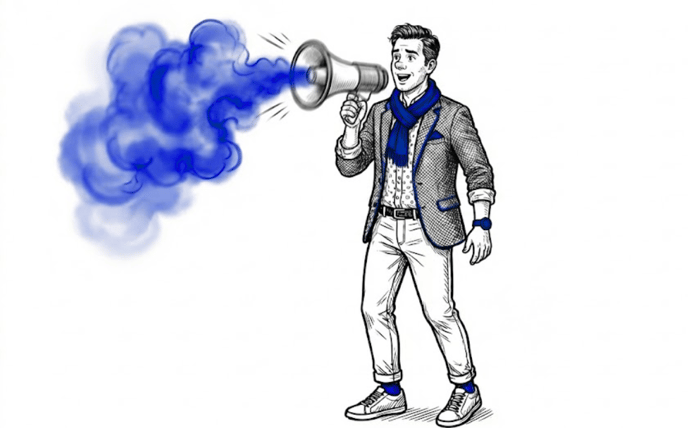 Homme communiquant avec un mégaphone, mais ce qu'il en sort est une fumée floue