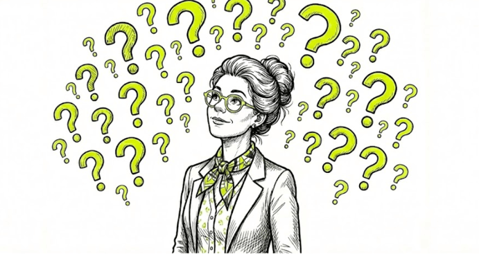 Femme entourée de points d'interrogation