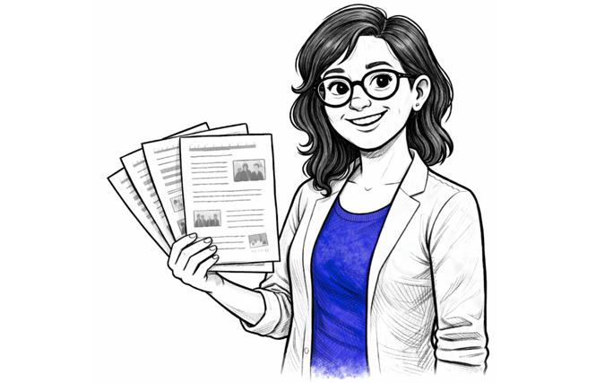 Chargée de mission handicap tenant plusieurs fiches de sensibilisation handicap dans sa main