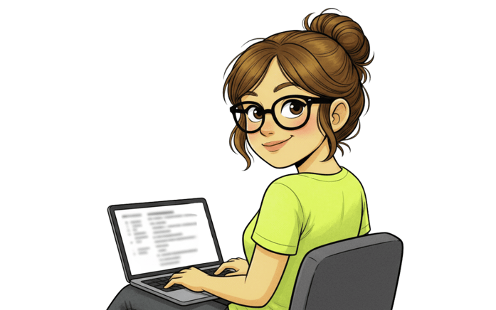 Femme TIH qui travaille sur son PC et se retourne pour poser devant l'appareil photo